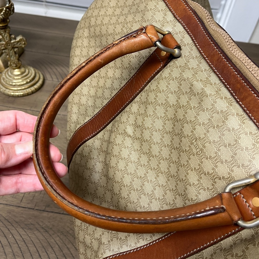Celine Tan and Brown Duffel Bag, GUC, unisex bag, check pics for rubbed, 19x12” - Picture 9 of 16